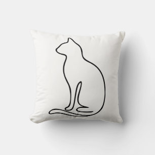 Minimalist Cat Line Art – Black Outline Silhouette Throw Pillow