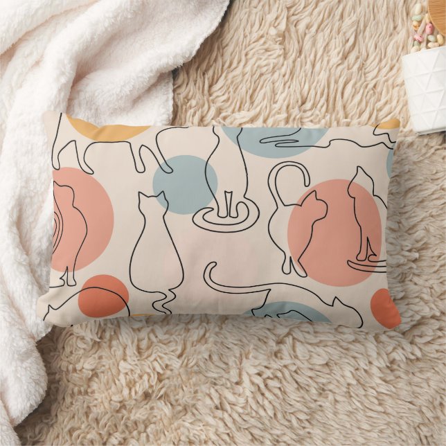 Minimalist Cat Line Art Pattern Lumbar Pillow (Blanket)