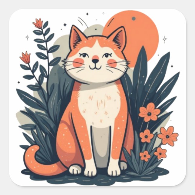 Minimalist Cat Lover Art Square Sticker (Front)
