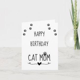 Minimalist Cat Mom Birthday Paw Print Heart Card
