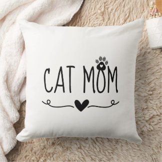 Minimalist Cat Mom Cute Paw Print Heart Cat Lover Throw Pillow