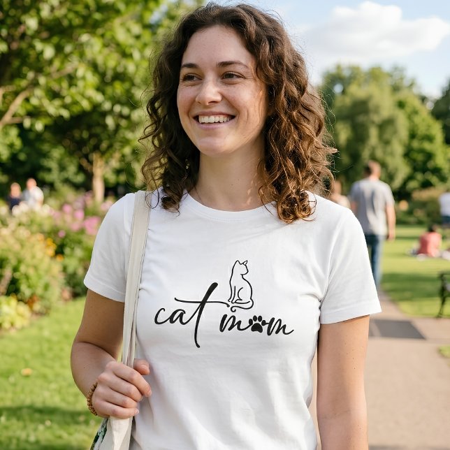 Minimalist Cat Mom Script with Paw Print  T-Shirt (Creator Uploaded)
