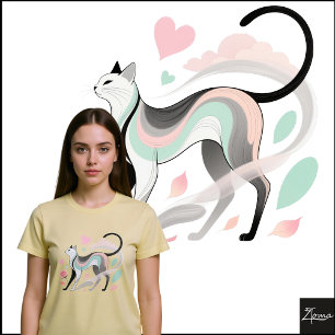 Minimalist Cat Pastel Rose Heart Sketch T-Shirt