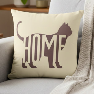 Minimalist Cat Silhouette "HOME" Pet Lover Throw Pillow