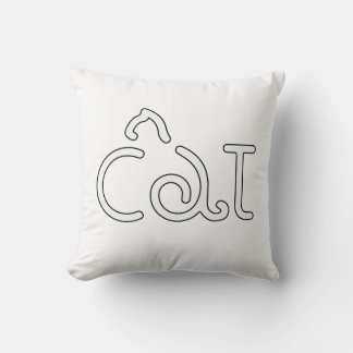 Minimalist Cat Typography Design – Modern Line Art Throw Pillow