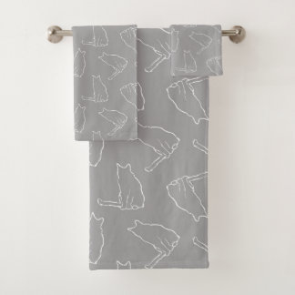 Minimalist Cats Modern Grey Pattern Bath Towel Set