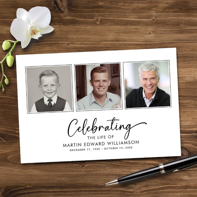 Minimalist Celebrating The Life 3 Photos Funeral Guest Book (Creator Uploaded)