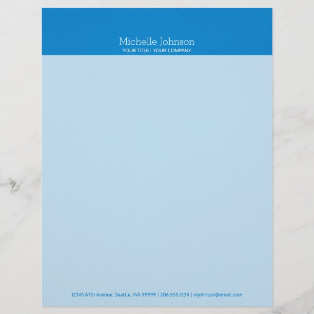 Minimalist Cerulean Blue Grainy Texture Letterhead (Front)