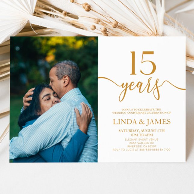Minimalist Champagne 15th Wedding Anniversary Invitation (Creator Uploaded)