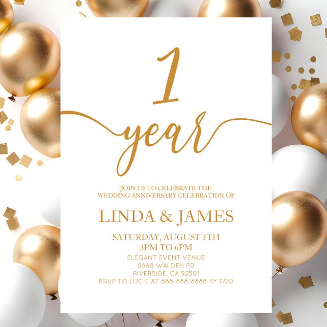 Minimalist Champagne 1st Wedding Anniversary Invitation (Creator Uploaded)