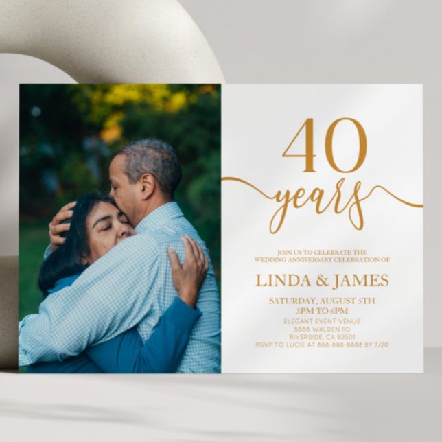 Minimalist Champagne 40th Wedding Anniversary Invitation (Creator Uploaded)