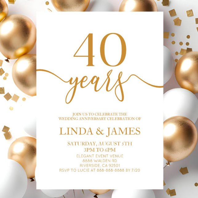 Minimalist Champagne 40th Wedding Anniversary Invitation (Creator Uploaded)