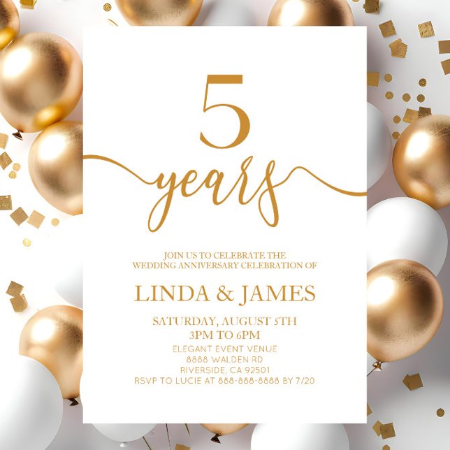 Minimalist Champagne 5th Wedding Anniversary Invitation (Creator Uploaded)