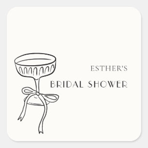 Minimalist Champagne Bow Bridal Shower Favour Square Sticker