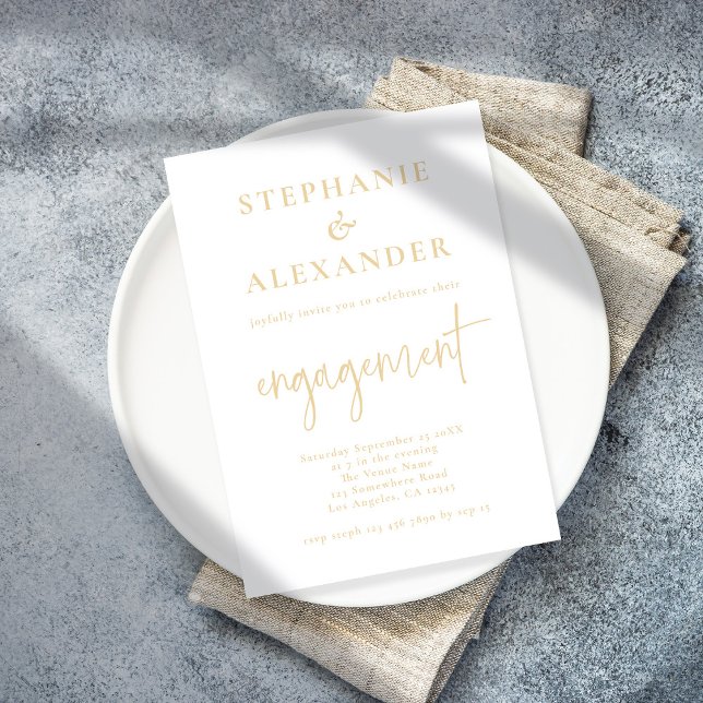 Minimalist Champagne Gold Script Engagement Invitation (Creator Uploaded)