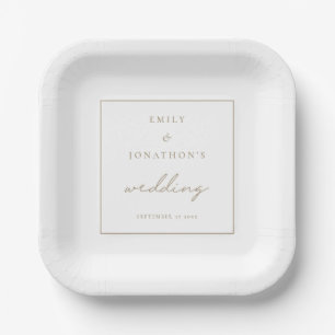 Minimalist Champagne Gold Script Wedding Paper Plate
