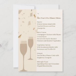 Minimalist Champagne Party Menu   Elegant Beige Invitation