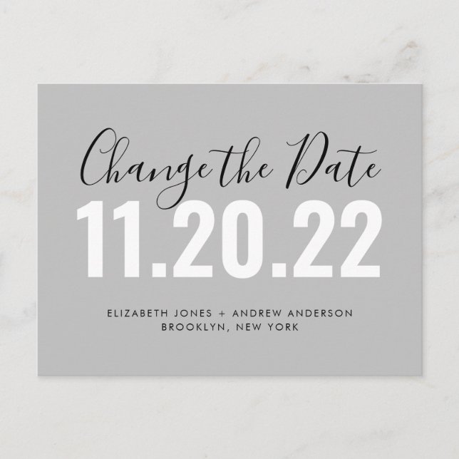 Minimalist Change of Date Wedding Postponement Announcement Postcard (Front)