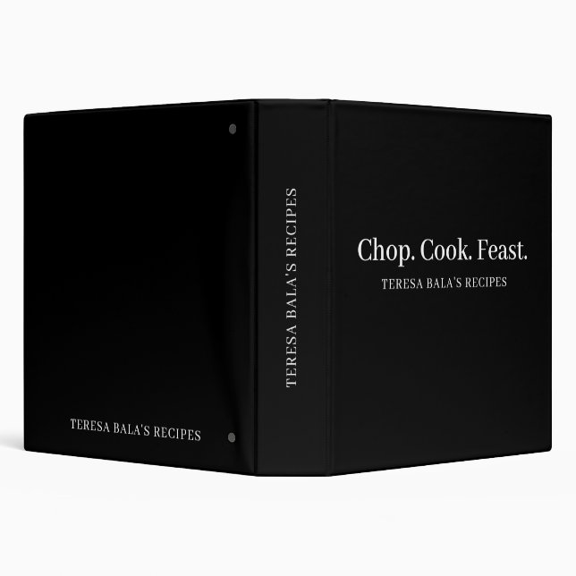Minimalist Charcoal Black Cook Eat Repeat Binder (Background)