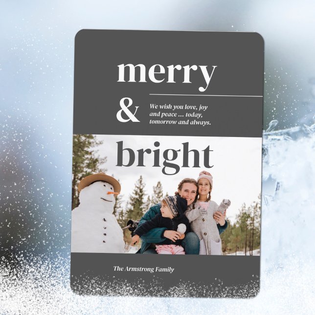 Minimalist Charcoal Typography Merry Bright Photo Holiday Card (Chic Charcoal Modern Photo Merry Bright Holiday Card ©Susanne Sachers - Sunny Mind Design 🌞)