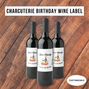 Minimalist Charcuterie and Wine Picnic Birthday Label