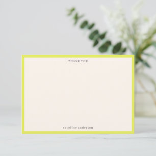 Minimalist Chartreuse Border Personalized Name Thank You Card