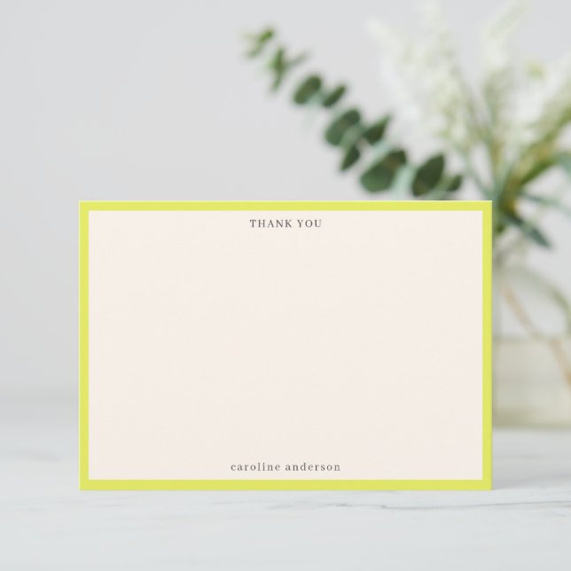 Minimalist Chartreuse Border Personalized Name Thank You Card (Standing Front)