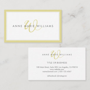 Minimalist Chartreuse Script Two Border Monogram Business Card