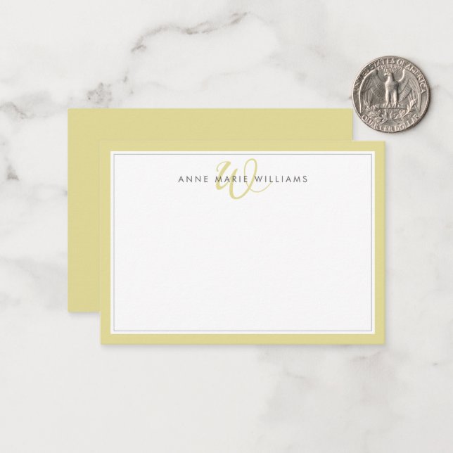 Minimalist Chartreuse Two Border Monogram Card (Front/Back In Situ)