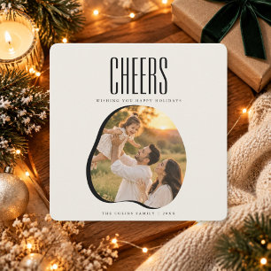 Minimalist Cheers Family Photo Christmas Holiday Card
