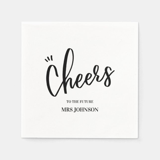 Minimalist Cheers to the Future MRS Bridal Shower Napkin (Front)