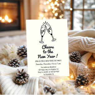 Minimalist “Cheers to the New Year” Champagne Invitation