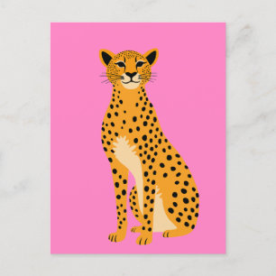 Minimalist Cheetah on Pink Holiday Postcard