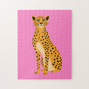 Minimalist Cheetah on Pink Jigsaw Puzzle