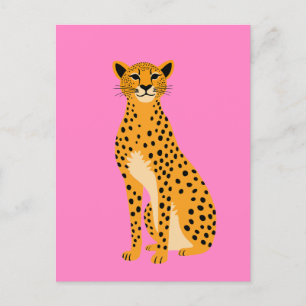 Minimalist Cheetah on Pink Postcard