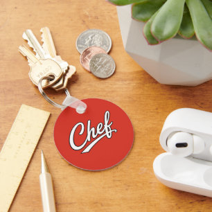 Minimalist Chef Script Typography Design Keychain