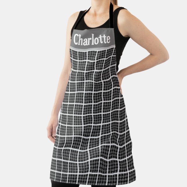 Minimalist Chequered Board Plaid Design Personaliz Apron (Insitu)