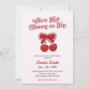 Minimalist Cherry on Top hand drawn  Baby Shower  Invitation