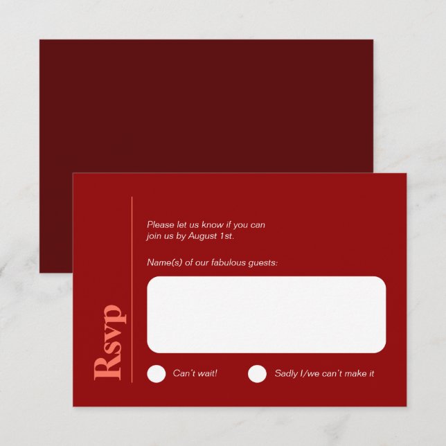 Minimalist Cherry Red and White RSVP card (Front/Back)