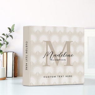 Minimalist Chic Beige Anahaw Leaf Script Monogram Binder