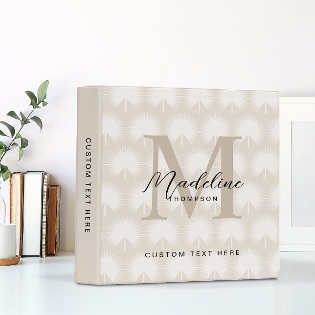 Minimalist Chic Beige Anahaw Leaf Script Monogram Binder (Creator Uploaded)
