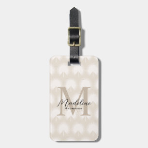 Minimalist Chic Beige Anahaw Leaf Script Monogram Luggage Tag