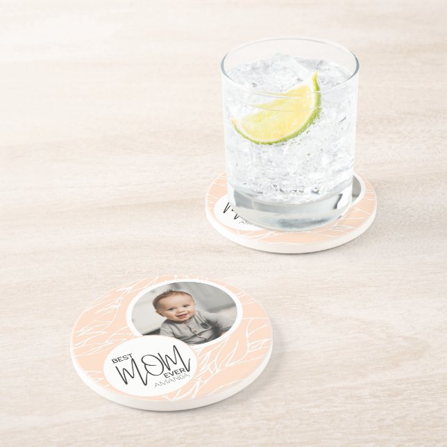 Minimalist Chic Best Mom Ever Pink Photo Coaster (Side)
