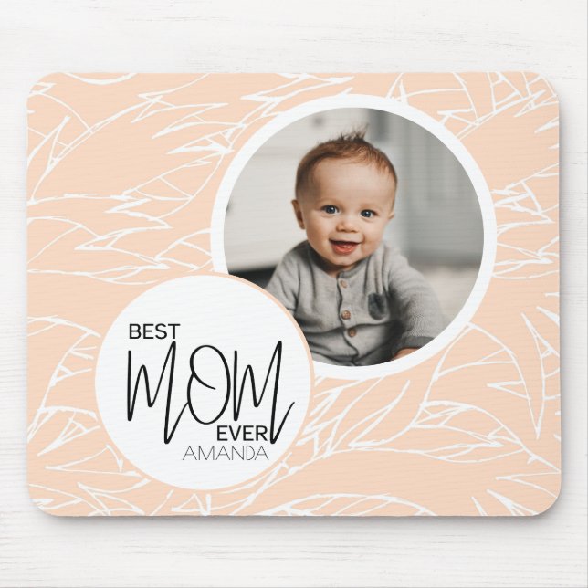 Minimalist Chic Best Mom Ever Pink Photo Mouse Pad (Front)