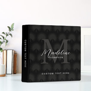 Minimalist Chic Black Anahaw Leaf Script Monogram Binder