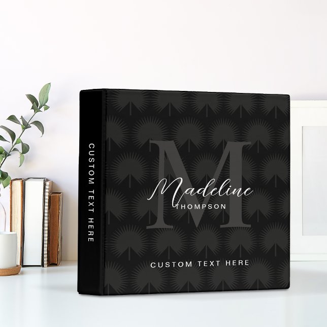 Minimalist Chic Black Anahaw Leaf Script Monogram Binder (Creator Uploaded)