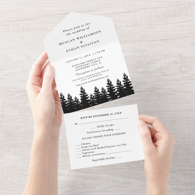 Minimalist Chic Black and White Wedding With RSVP All In One Invitation (Tearaway)