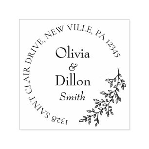 Minimalist Chic Black Leaf Wreath Script Wedding Self-inking Stamp