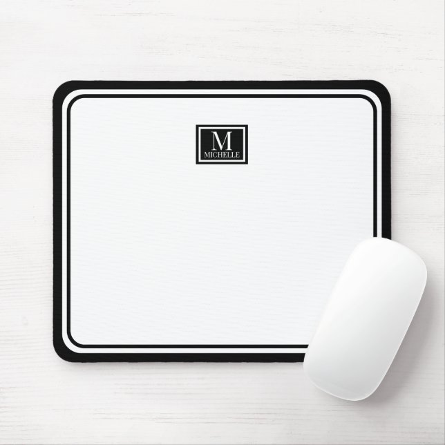 Minimalist Chic Black Monogram Double Boarder Mouse Pad (With Mouse)