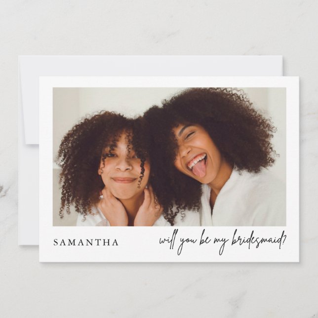 Minimalist Chic Black Photo Bridesmaid Proposal (Front)